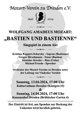 Flyer zu „Bastien und Bastienne“, Frühjahrskonzerte 2024