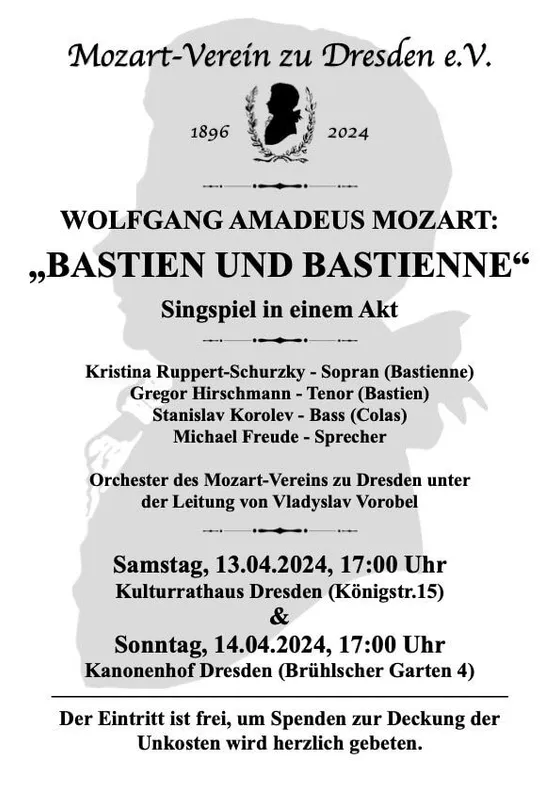 Flyer zu „Bastien und Bastienne“, Frühjahrskonzerte 2024