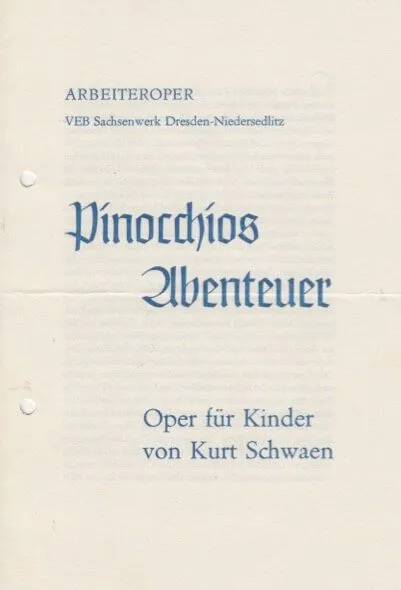 Programmheft der Kinderoper „Pinocchios Abenteuer“, Opernsaison 1975